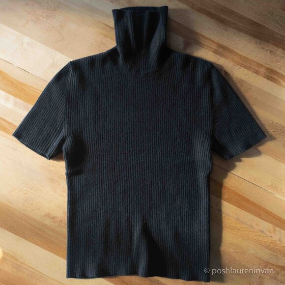 100% Cashmere Ribbed Turtleneck Short-Sleeve Sweater – US Medium - Picture 1 of 7